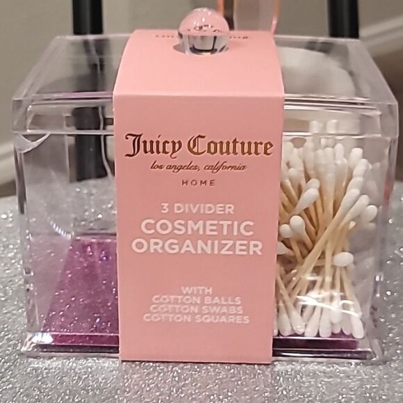 Juicy Couture Acrylic 3Divider Cosmetic Organizer w/Cotton Balls, Swabs, Squares - Picture 3 of 11